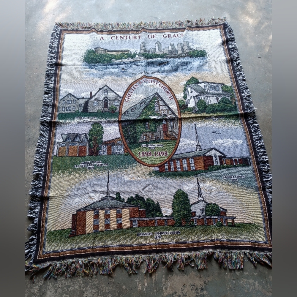 Chelton Baptist Church Germantown PA Tapestry Fringe Throw Blanket 4'X5'